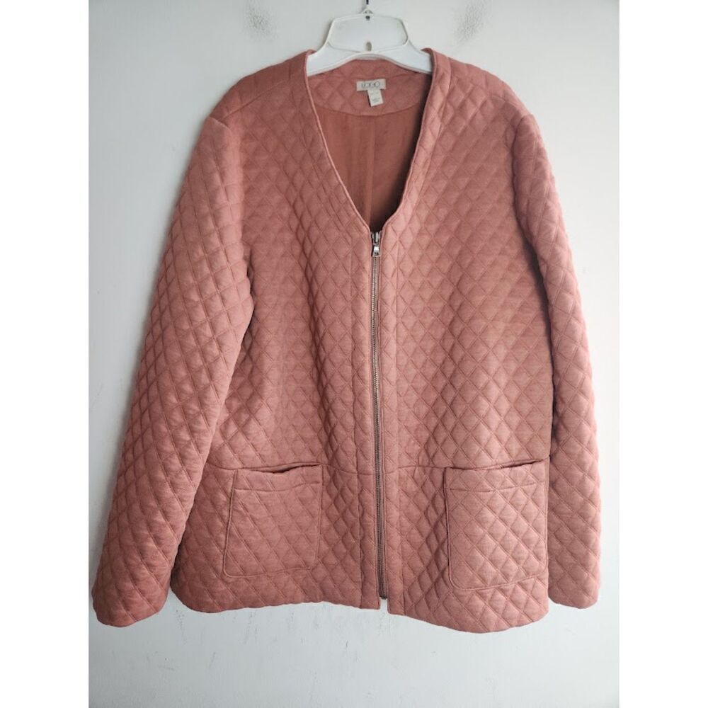 Logo by Lori Goldstein Pink Brown Cotton Quilted Full Zipper Light Jacket sz XL